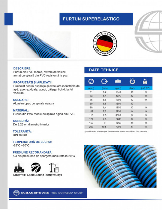 Furtun absorbtie si evacuare,PVC pentru vidanja,industrial,Made in Germany,102mm