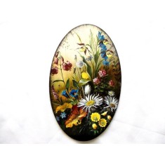 Tablou oval lemn, tablou lucrat manual cu model floral 40395