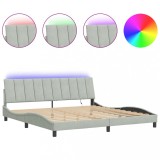 Cadru de pat cu LED fara saltea, Hanko, gri deschis, 200x200 cm, catifea