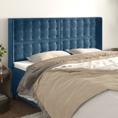 vidaXL Tăblie pat cu urechi albastru &amp;icirc;nchis 183x16x118/128 cm catifea 3120078 foto