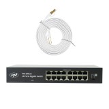 PNI SW016 16 x 10/100/1000 Mbps switch package, Gigabit, metal case and 3m CAT8 patch PNI U8030W