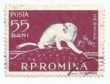 Rom&acirc;nia, LP 448/1957, Fauna din Delta Dunării, deplasare culoare, eroare, oblit.