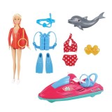Papusa blonda salvamar cu accesorii si Jet Ski, Multicolor, ATU-083054, Plastic, Oem