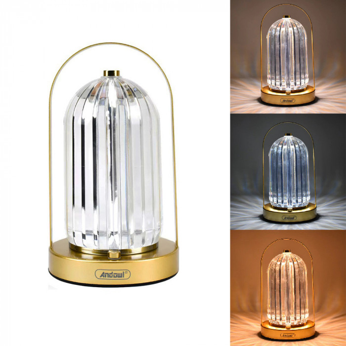 Lampa LED cu senzor tactil, design de cristal, 21 cm