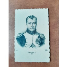 Napoleon Bonaparte, portret 1805, gravura alb negru tip carte postala