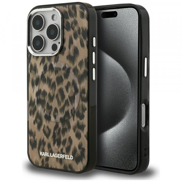 Husa MagSafe pentru Apple iPhone 16 Pro, Karl Lagerfeld, IML Leopard Pattern, Maro