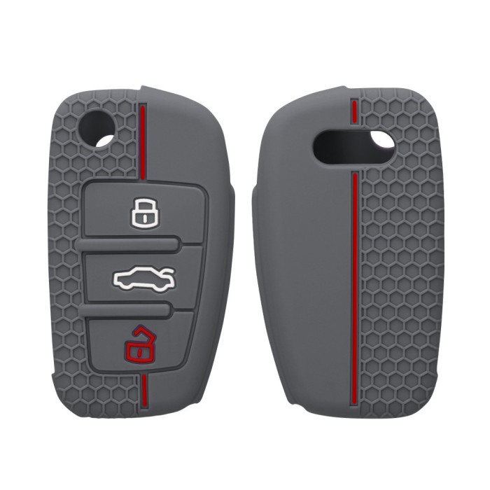 Husa Cheie Auto pentru Audi - 3 Butoane, kwmobile, Silicon, Gri, 53134.12