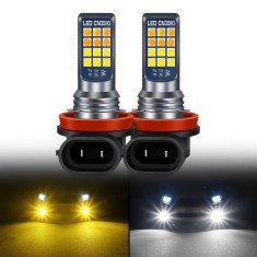 Set 2 Becuri Auto LED pentru Proiectoare Ceata H8/H11, 24SMD, 60W Lumina Alba si Galbena, 6000K/3000K ,12V, Ultra-Luminoase, Schimbare Culoare prin Op