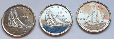 Set 3 monede 10 cents / centi 2021 Canada, 100th Anniversary of the Bluenose,unc foto