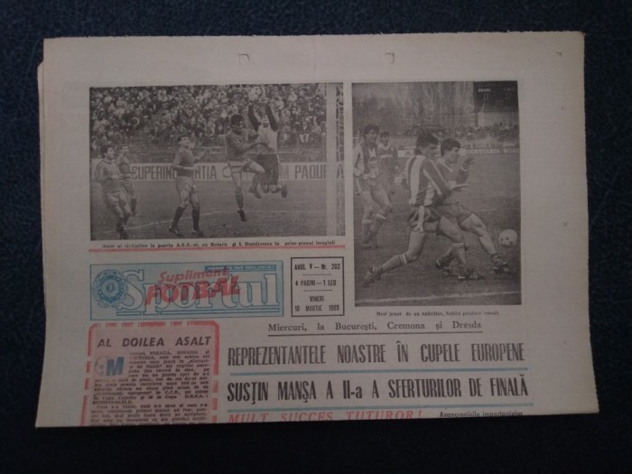 ZIARUL SPORTUL SUPLIMENT FOTBAL 10 MARTIE 1989 CUPE EUROPENE