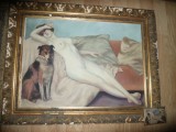 Tablou vechi - Nud si cainele - semnat M.Hubert 930,- dim. 90x69 cm (l.rama9cm)