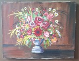 Tablou original &ndash; Natură statică cu flori | Semnat D. Veneris | Artist italian | Pictură pe p&acirc;nză vintage