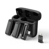 Cumpara ieftin Set 2 microfoane lavaliera, Apexel MIC-08, omnidirectional, wireless, carcasa incarcare, interfata USB-C si lightning