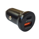 Cumpara ieftin Incarcator auto cu doua porturi x1 USB 3.0 si un port tip C PD de 20W, Rotund, Negru, Oem