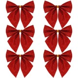 Set 6 ornamente pentru bradul de Craciun, fundita, 8cm, rosu cu sclipici Household NewTrend