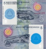 Nicaragua 5 Cordobas 2019, Polimer, UNC, Bancnota Straina