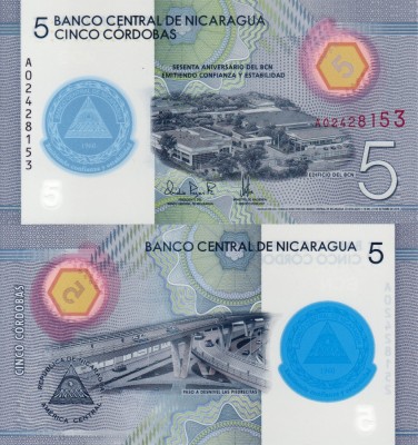 NICARAGUA 5 cordobas 2019 polymer UNC!!! foto