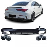 Difuzor sportiv spate cu tevi de esapament negre, potrivit pentru Mercedes CLA C118 X118 2019-2022 Performance AutoTuning