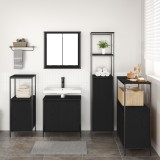 Set 5 piese mobilier baie vidaXL stejar negru mat: dulap chiuvetă, &icirc;nalt, mediu, lat, perete. 60x35x165cm, max 60kg