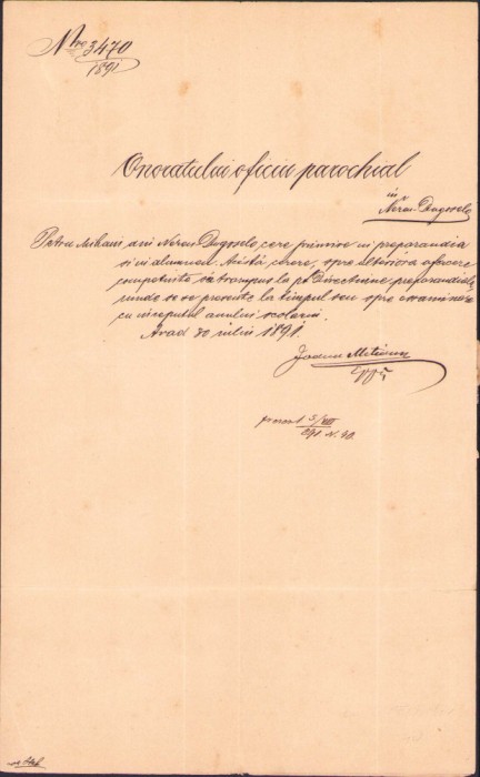 HST 271S Scrisoare semnată olograf mitropolit Ioan Metianu 1891 Arad