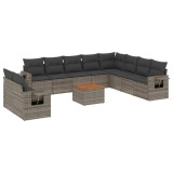 Cumpara ieftin Set canapele de gradina cu perne, 11 piese, gri, poliratan