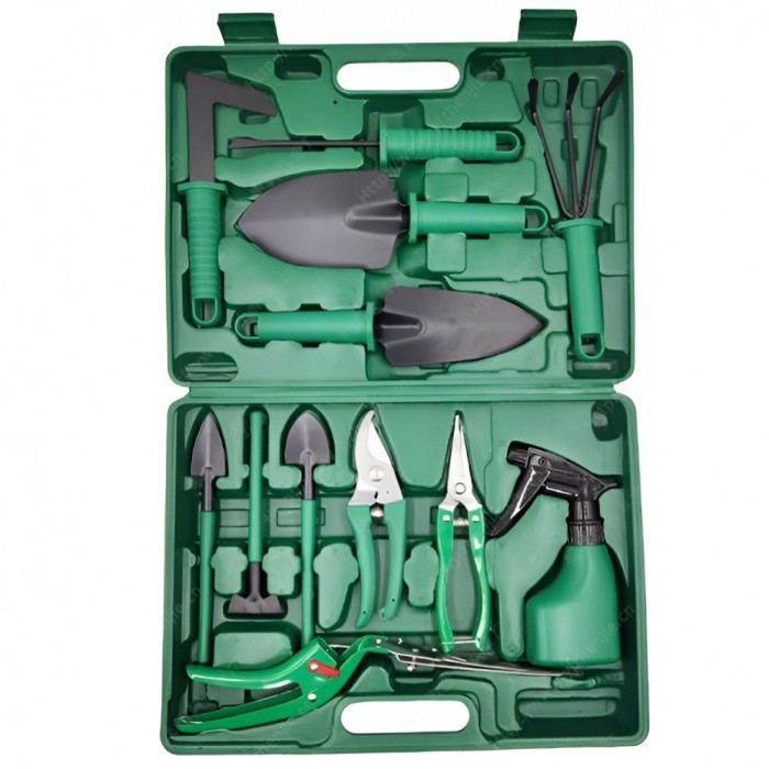 Set 12 unelte gr&Auml;din&Auml; cu cutie de depozitare, pvc &amp; o&Egrave;el a3, 38x29 cm, verde deschis &acirc; plantare, sol, &Atilde;ngrijire plante