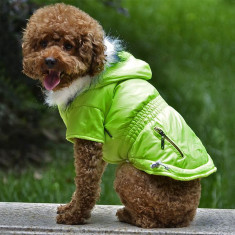 Jacheta pentru caine cu buzunar fals - verde neon, M foto