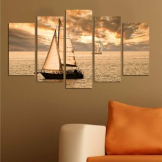 Tablou MDF ( 5 buc ) Yacht Sunset, Multicolor, 60 x 110 cm