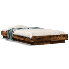 vidaXL Cadru de pat cu LED, stejar fumuriu, 90x190 cm, lemn prelucrat 3281151
