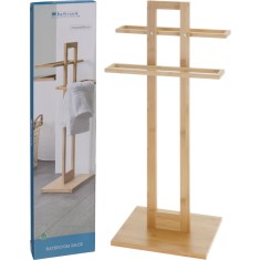Suport prosoape din bambus pentru baie, 2 brate, 37x25x85 cm