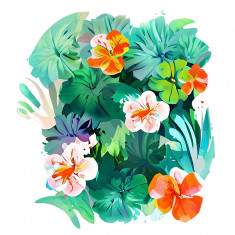 Sticker decorativ Flori, Verde, 66 cm, 7858ST foto