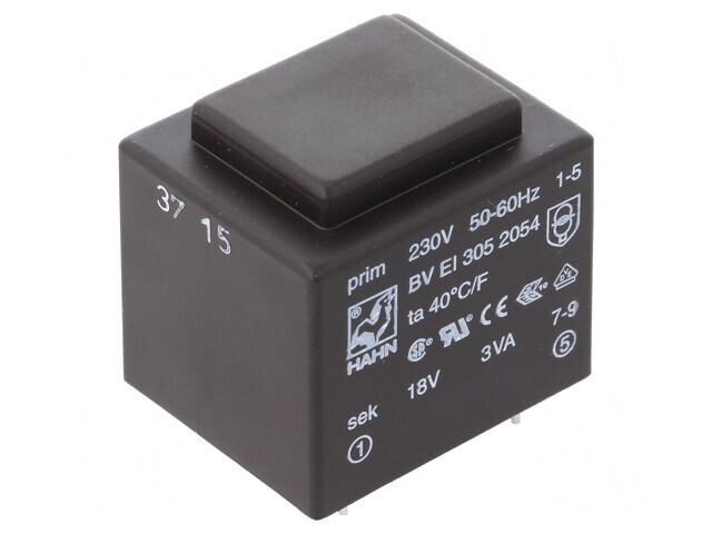 Transformator &icirc;ncapsulat 3VA 230VAC 18V 167mA PCB