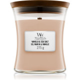 Woodwick Vanilla &amp; Sea Salt lum&acirc;nare parfumată cu fitil din lemn 275 g