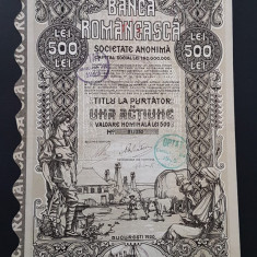 Actiune 500 lei 1920 / Banca romaneasca / titlu / actiuni