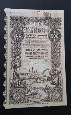 Actiune 500 lei 1920 / Banca romaneasca / titlu / actiuni foto