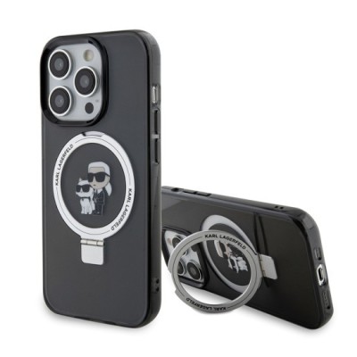 Husa pentru iPhone 15 Pro - Karl Lagerfeld Hardcase Ring Stand Magsafe (KLHMP15LHMRSKCK) - Karl&amp;amp;Choupette foto