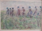 Cumpara ieftin Tablou La camp, Titina Calugaru, guasa pe hartie, 28x20 cm, inramat