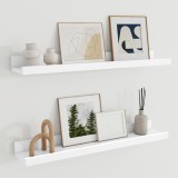 Raft de perete plutitor din lemn MDF cu șină de tablouri, set de 2 &ndash; Alb 60cm