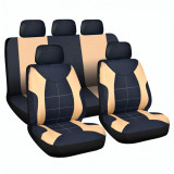 Set 9 x huse scaun auto, universale, premium cover, negru/maro, Htphone