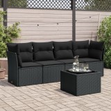VidaXL Set mobilier de grădină cu perne, 5 piese, negru, poliratan