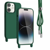 Lemontti Husa Silicon cu Snur iPhone 11 Verde (protectie 360&deg;, material fin, captusit cu microfibra)