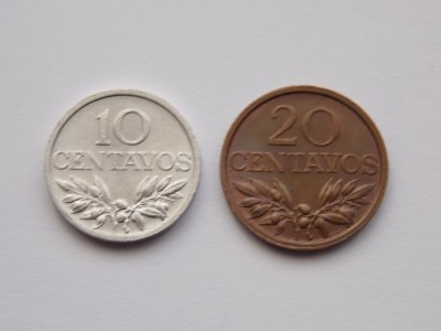 LOT 2 MONEDE 10,20 CENTAVOS PORTUGALIA foto