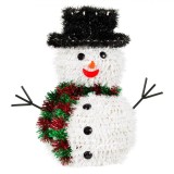 Figurina Crăciun, Om de Zăpadă, 27 cm, Palărie Tinsel Neagră, Alb, Oem