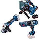 Bosch GBH 187-LI One Chuck + GDS 18V-1000 + GWS 18V-10 - Rotopercutor SDS-Plus 2.4 J valiza plastic + Masina de insurubat cu impact patrat 1/2 inch 10