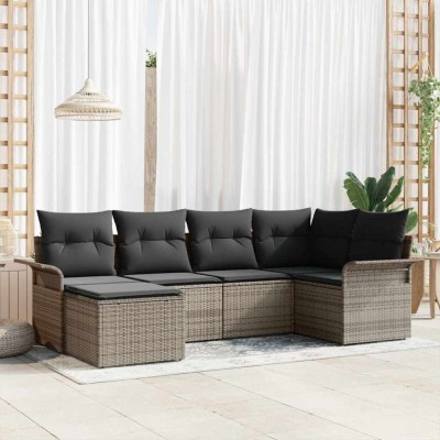 vidaXL Set de canapele pentru grădină cu pernă 6 pcs Gri Rattan poli 3354098 foto