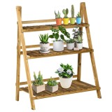 Outsunny Suport pentru Plante Pliabil, Jardinieră cu 3 Niveluri, Raft de Exterior pentru Plante, 80x37x93 cm, Lemn Natural | Aosom Romania