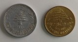 Lot 2 monede Liban - 5 Piastres 1954 si 1972, Asia