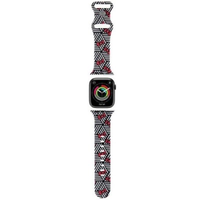 Curea pentru Apple Watch 1/2/3/4/5/6/7/8/9/10/SE/SE 2 (38/40/41/42mm) - Hello Kitty Strap Silicone Bows &amp;amp; Stripes (HKAWMSDIEZK) - Black foto