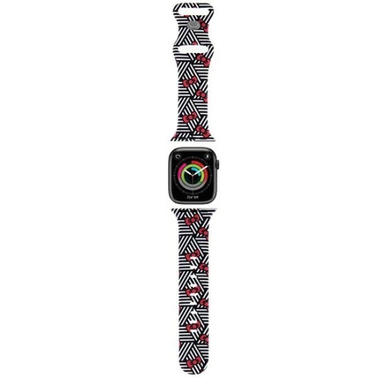 Curea pentru Apple Watch 1/2/3/4/5/6/7/8/9/10/SE/SE 2 (38/40/41/42mm) - Hello Kitty Strap Silicone Bows &amp; Stripes (HKAWMSDIEZK) - Black
