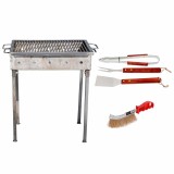 Pachet gratar metalic 50x35cm, grosime 3mm cu perie sarma si 3 accesorii gratar